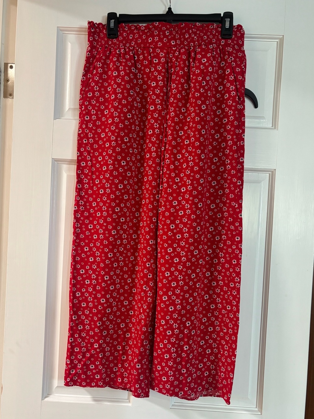 Red Floral Elastic Waist Pants